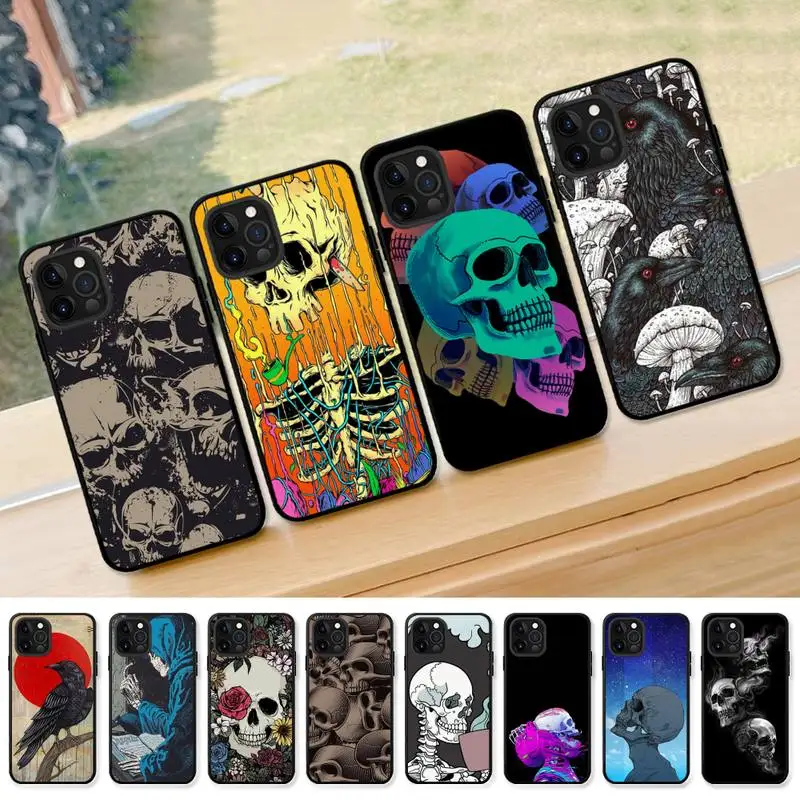 

Skull Crow Flower Phone Case for iPhone 13 12 mini 11 pro Xs max Xr X 8 7 6 6s Plus 5s cover