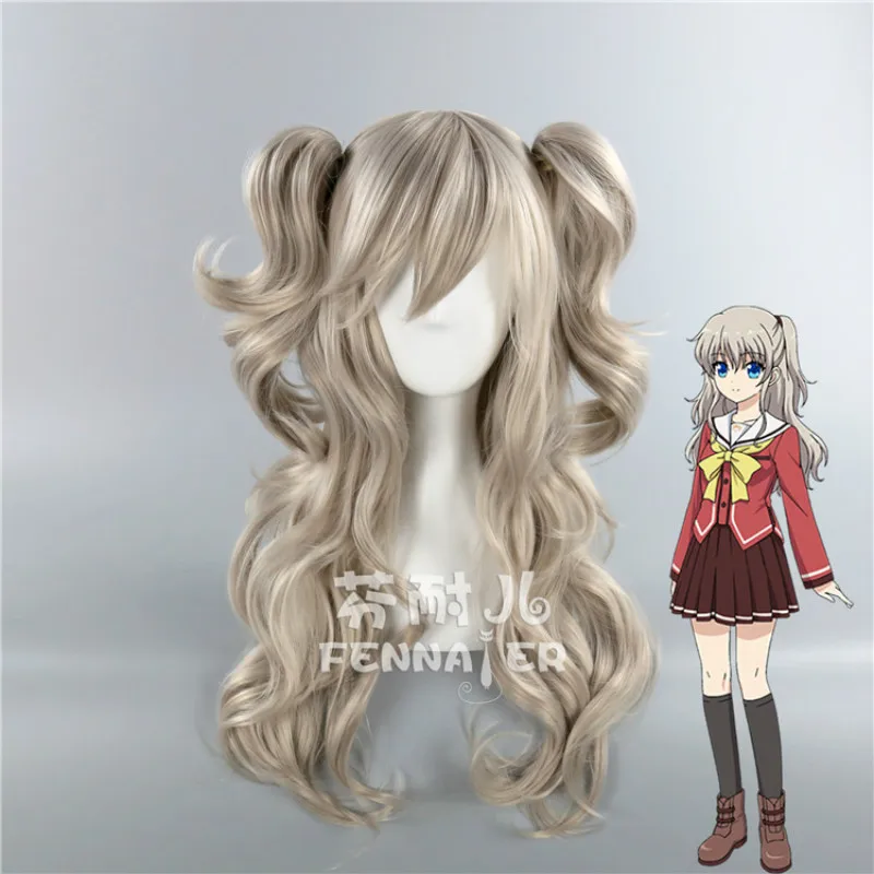 Длинные вьющиеся льняные волосы для косплея Persona 5 Anne Takamaki с 2 зажимами на хвосте