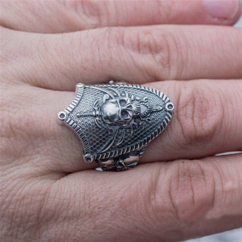 

Skull Shield Ring for Men Punk Gothic Finger Jewelry Retro Exaggerated Party Accessories 2021 Ring Trend Wholesale Jewelry