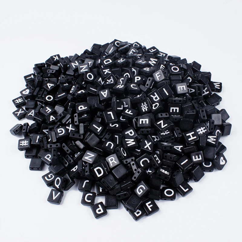 

50Pcs 8mm Black Double Hole Acrylic Letter Beads Square Alphabet Loose Beads For Jewelry Making DIY Bracelet Crafts Accessories
