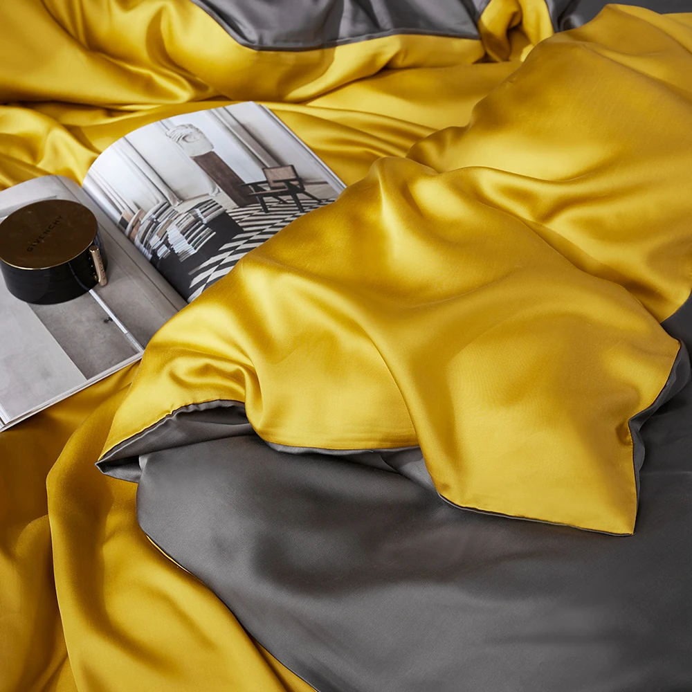 Комплект постельного белья Slow Dream 100% шелк желтый роскошный красивый комплект с