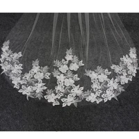 real photos long flower lace appliques wedding veil 3 m one layer ivory bridal veil with comb wedding accessories