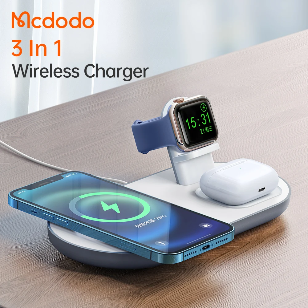 Mcdodo 3 in 1 Magnetic Absorption Wireless Charger 15W For Iphone Huawei Watch Android Phone Fast Charging Dock Station