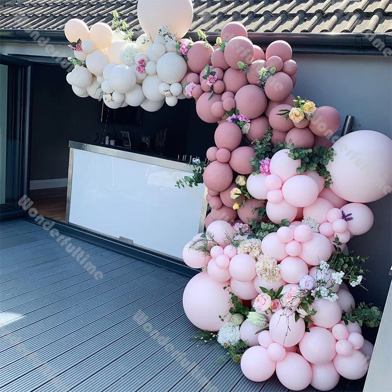 

DIY Retro Pink Wedding Balloons Garland Beige Baby Shower Decoration Sand Balloon Arch Birthday Party Decor Engagement Supplies