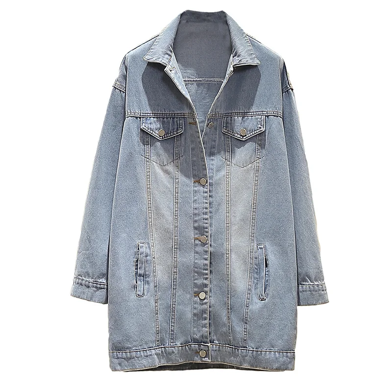 Женская джинсовая куртка размера плюс 5XL Повседневная Длинная однобортная синяя