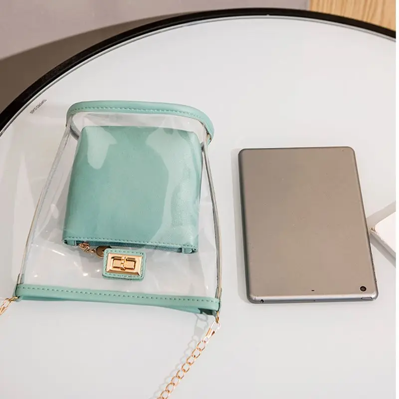 Женская прозрачная маленькая сумка через плечо с цепочкой летняя пляжная