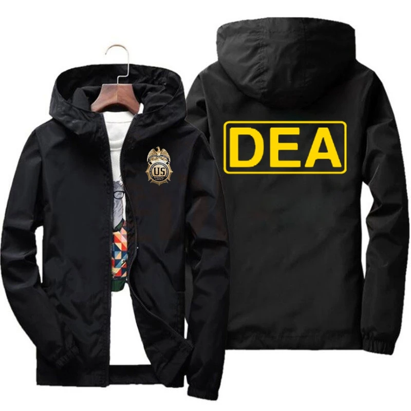 

DEA logo United States POLICE Zipper jackets Mens Oversized Casual Coat chaquetas hombre 7XL Windbreaker Harajuku Streetwear