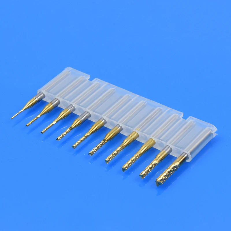 

10pc Ti-plating 0.8-3.175 mm Diameter 3.175mm shank CNC End Mill Cutter Mini PCB Carbide Router Bits Kit Set For Milling Tools