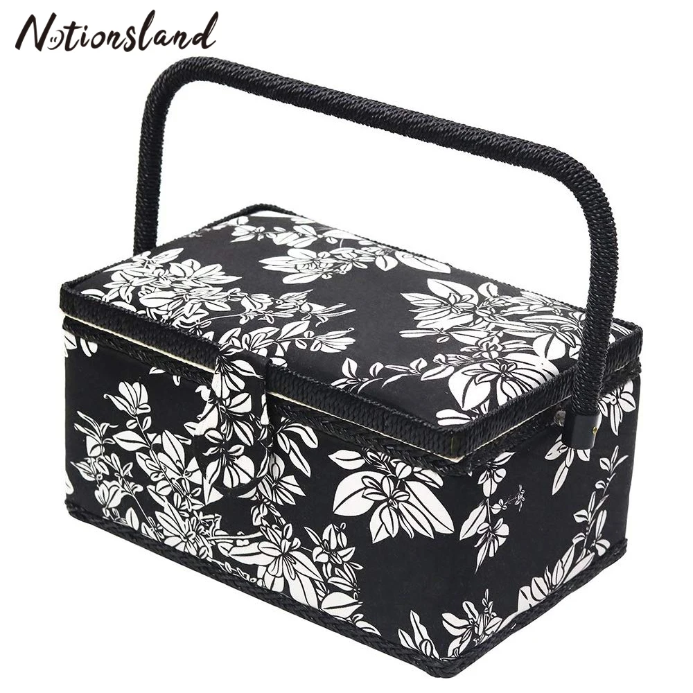Черная швейная корзина с швейным набором ручной работы коробка органайзер