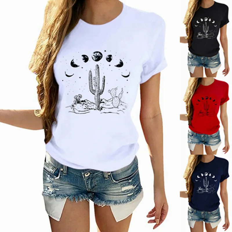 

Cactus Printing Tshirt 2020 Graphic Tees Women Japanese Punk Tops Aesthetic Vintage Womens Clothing Summer