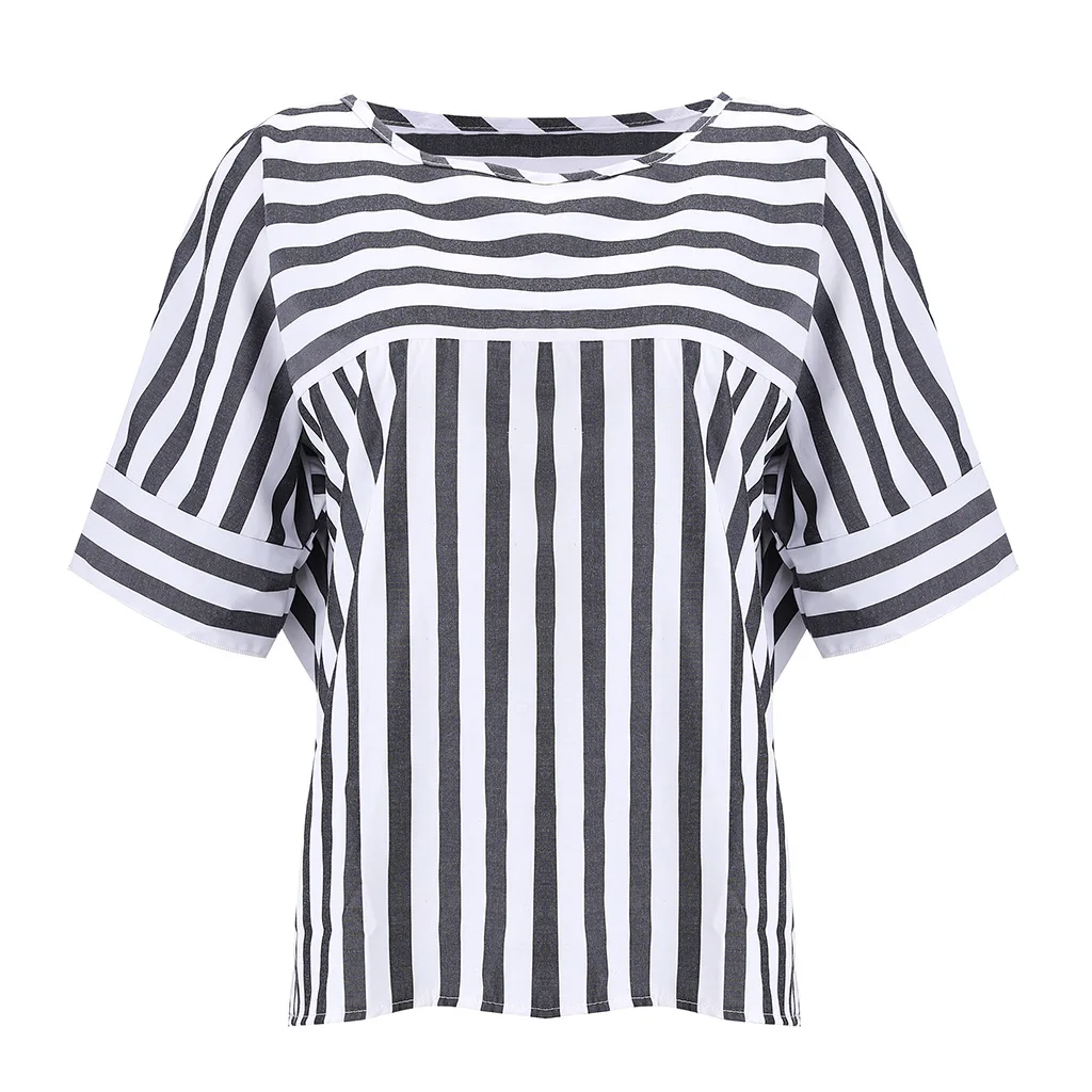 2019 Летняя Повседневная полосатая Лоскутная футболка с круглым вырезом и