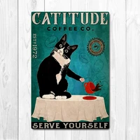 catitude catitude coffee cat mom cats poster vintage tin metal sign bar club cafe garage wall decor farm decor art