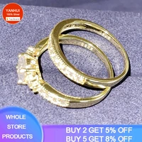 14k yellow gold 2 0 carats diamond rings sets for women luxury engagement bizuteria anillos cz gemstone 925 silver wedding bands
