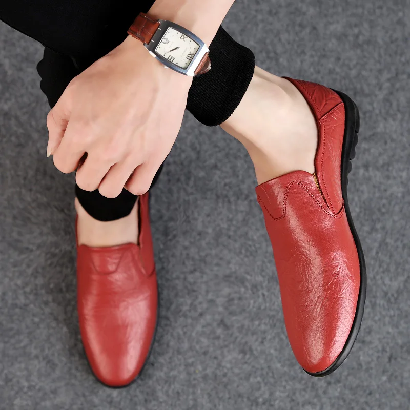 Men genuine Leather Shoes Casual Luxury Breathable Loafers slip on outdoor Male Flats Fashion Driving men Moccasins | Обувь