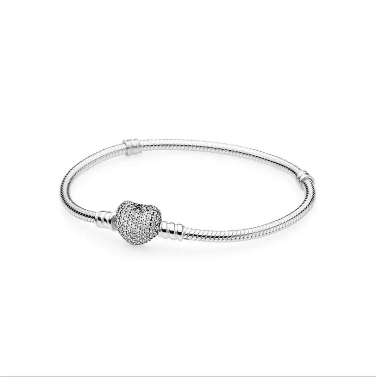 

Heart Shape Buckle Snake Chain DIY Crystal Bracelet Fit Original Charms Bracelet Women Jewelry