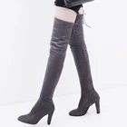 Новые женские зимние сапоги, модные сапоги выше колена из стрейчевой ткани, женские сапоги на высоком каблуке-шпильке, размер 43