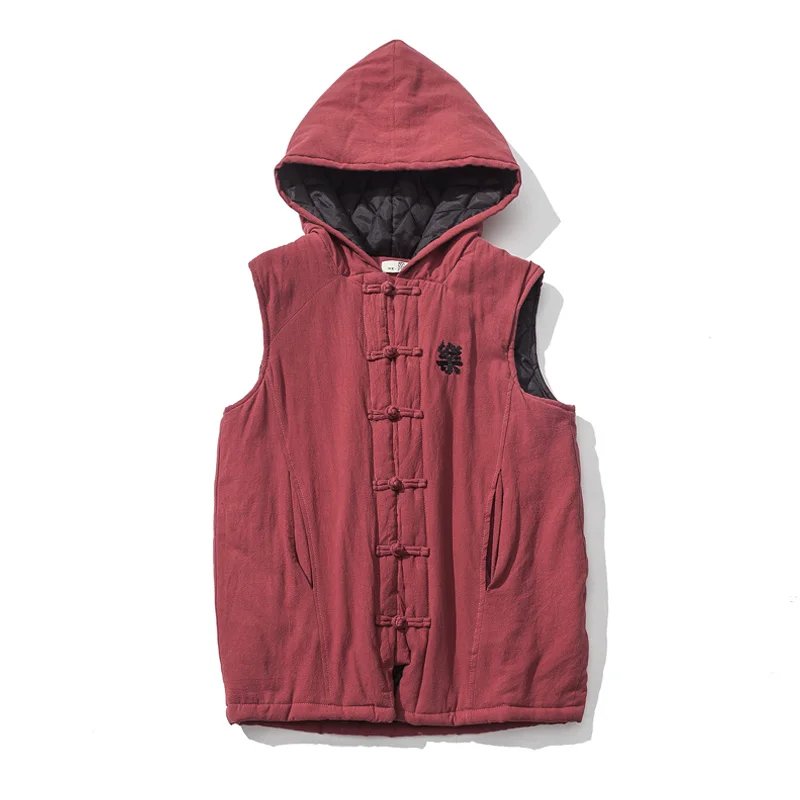 

Male Women Streetwear Hip Hop Waistcoat Coat Outerwear Men China Style Thick Cotton Padded Casual Sleeveless Hooded Vest Jacket