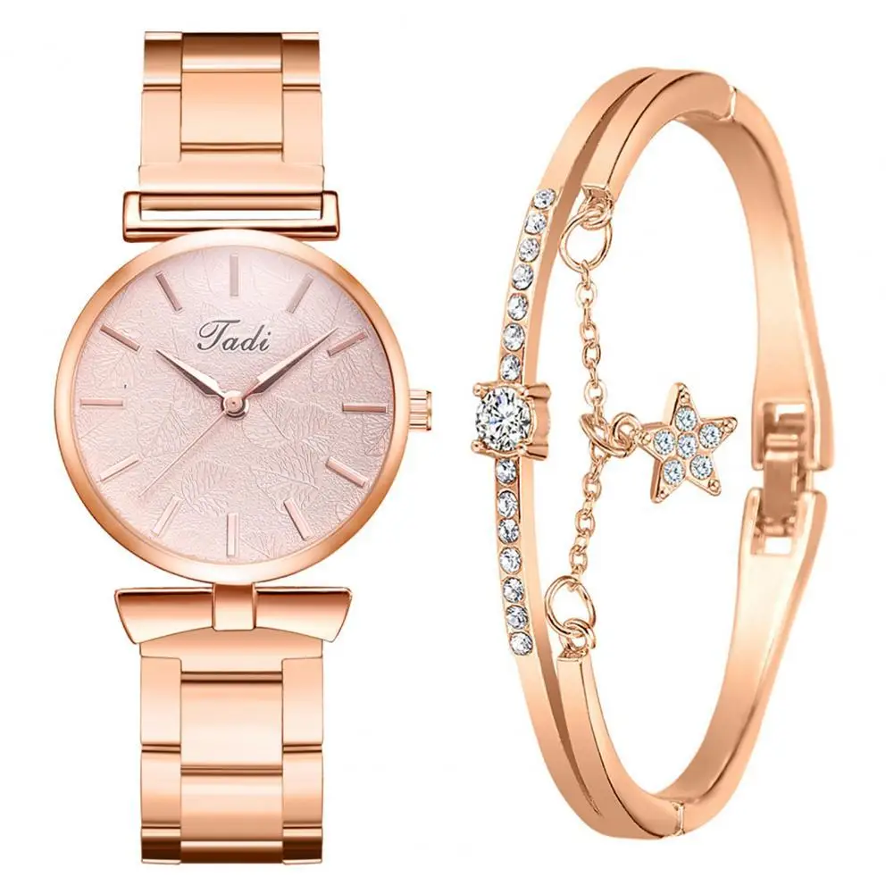 

Dropshipping!! 2Pcs/Set Watch Bangle Kit Beautiful Comfortable Alloy Faux Crystal Quartz Watch Bangle for Daily Life