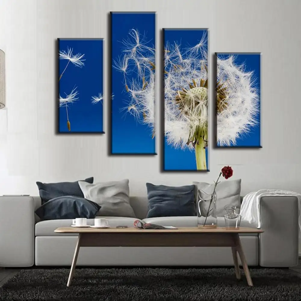 

4 Pieces/set Flower Canvas Painting Dandelion High Definition Printing Picture Modern Home Decoration Art Poster Without Frame