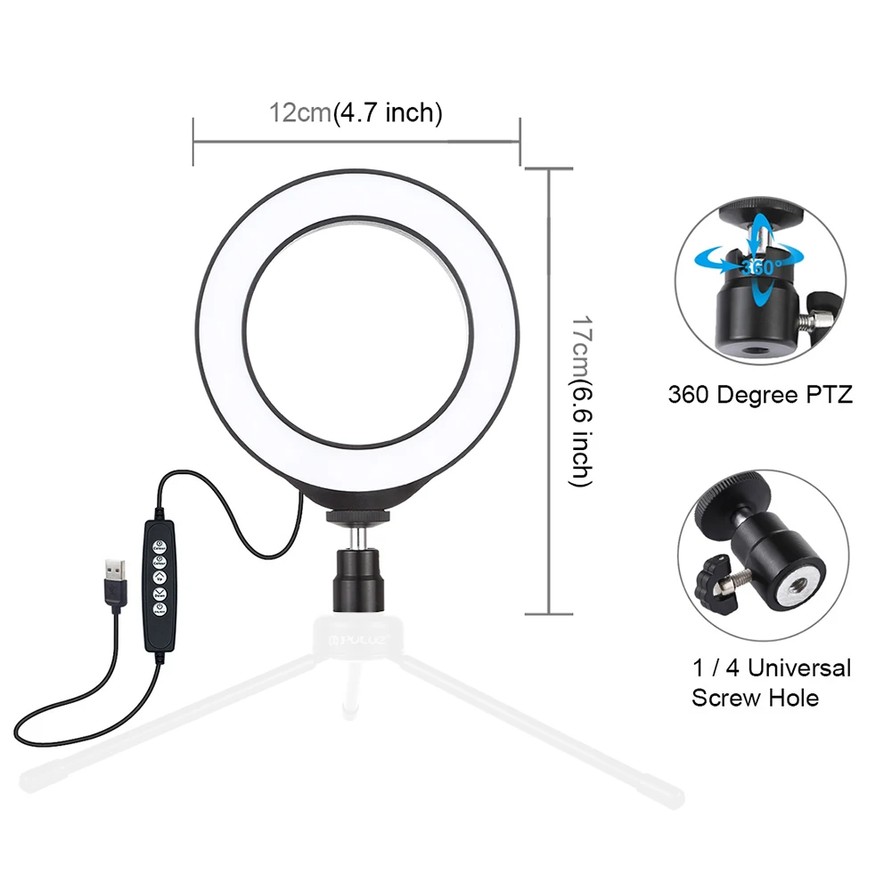 

4.7 Inch 12cm USB 10 Modes 8 Colors RGBW Dimmable LED Ring Vlogging Photography Video Lights With Cold Shoe Tripod Ball Head