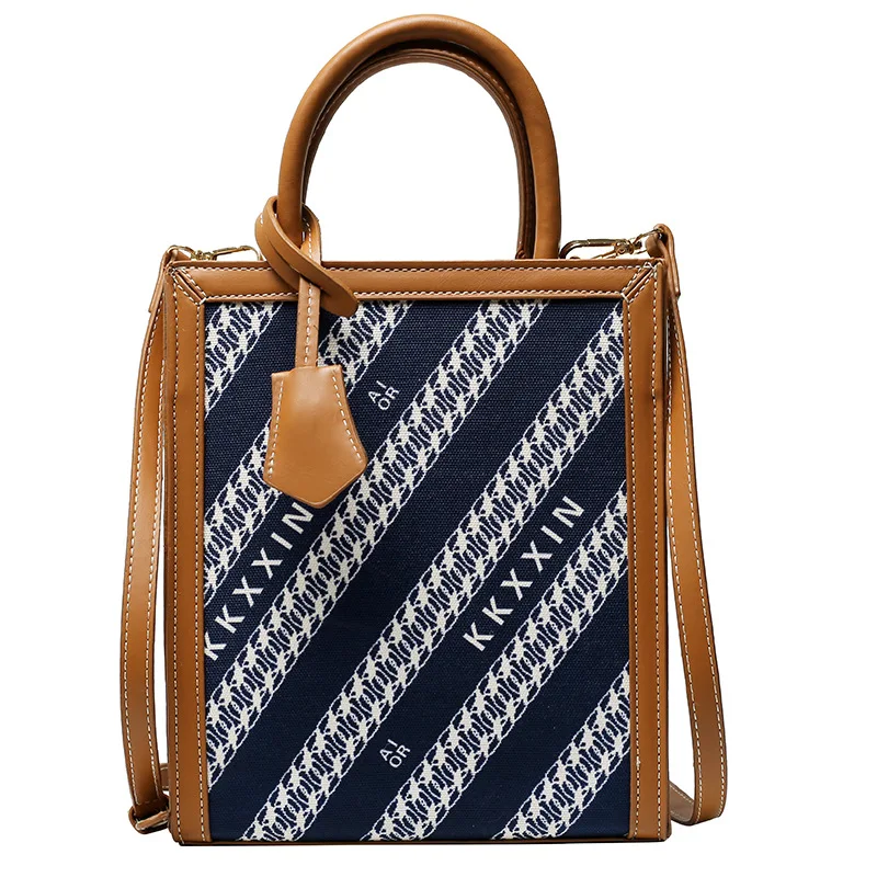 

2021 Women Autumn Winter New Texture Canvas Embroidery Handbag Shoulder Large Capacity Vertical Paragraph Retro Tote Bag