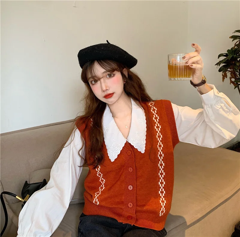 Женский трикотажный жилет с V-образным вырезом весна-осень 2021 | Женская одежда
