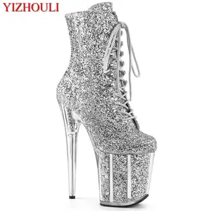 Ботильоны с блестками, ботинки на высоком каблуке 20 см для вечеринок, танцев на пилоне в ночных клубах, танцев в туфлях