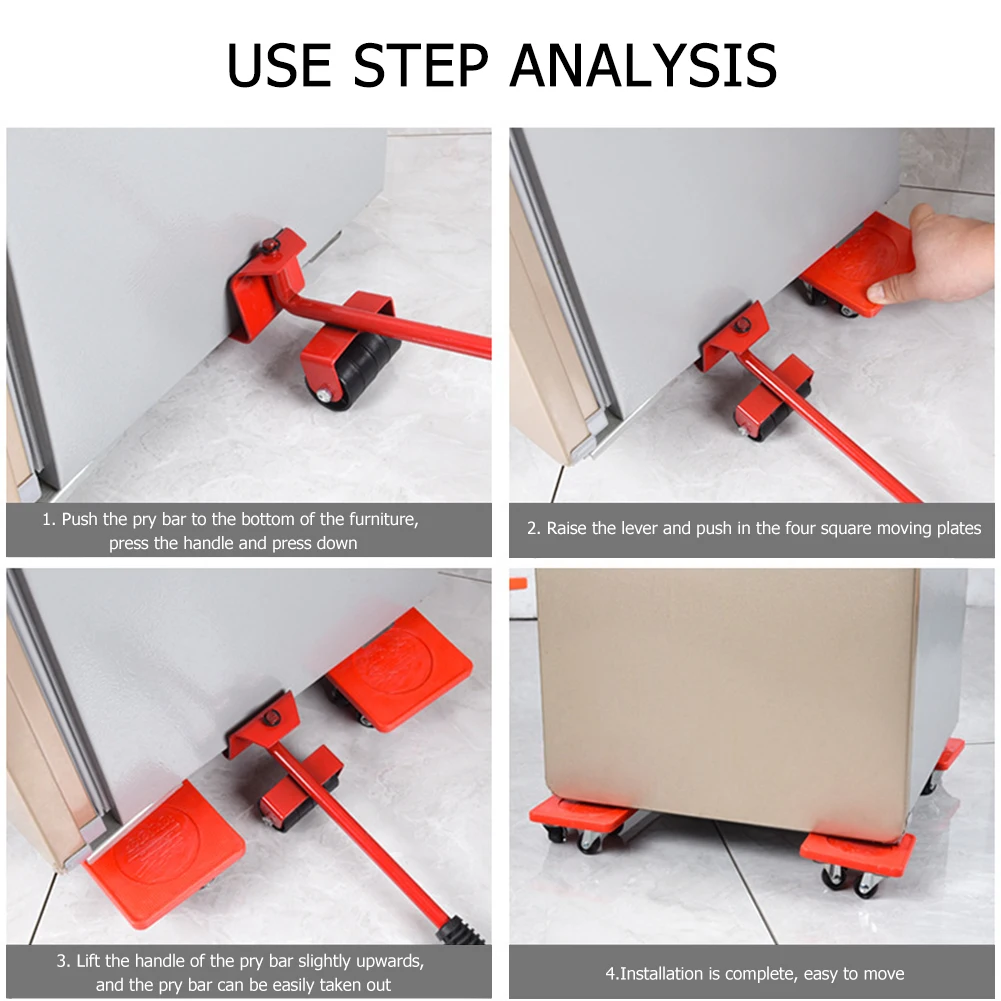 

5Pcs/Set Furniture Transport Lifter Tool Set Furniture Mover Wheel Bar Roller Device Household Heavy Stuffs Moving Hand Tools