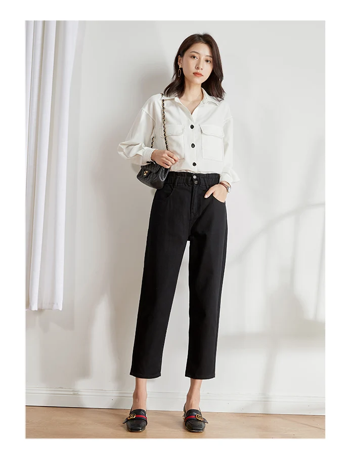 Женские шаровары из денима LEIJIJEANS, джинсы-капри на двух пуговицах с поясом на резинке и высокой посадкой, модель 9106 большого размера на осень
