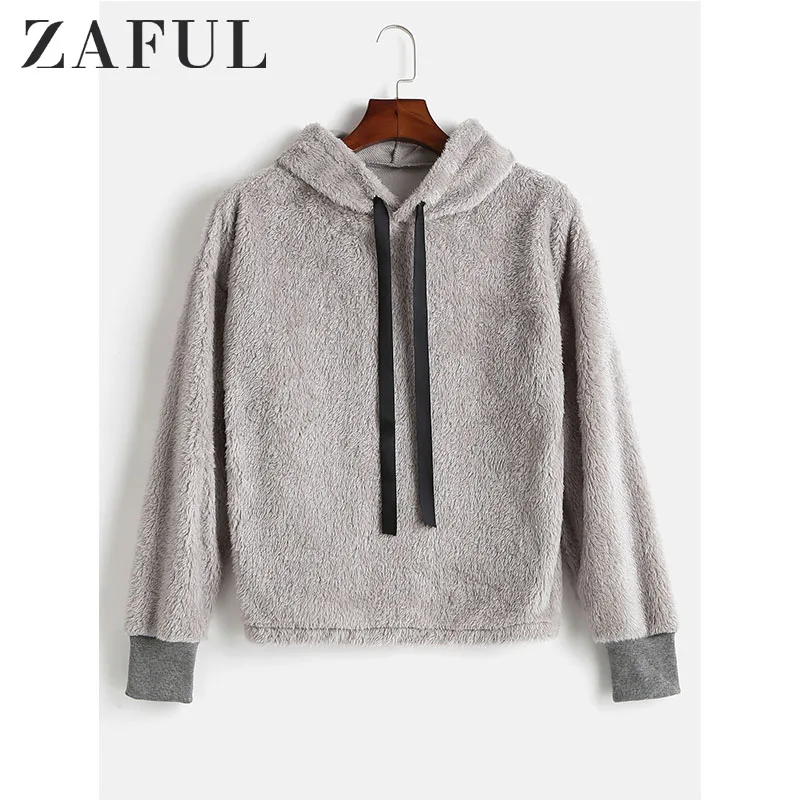 ZAFUL толстовки с капюшоном из искусственного меха пуловеры повседневные пушистые