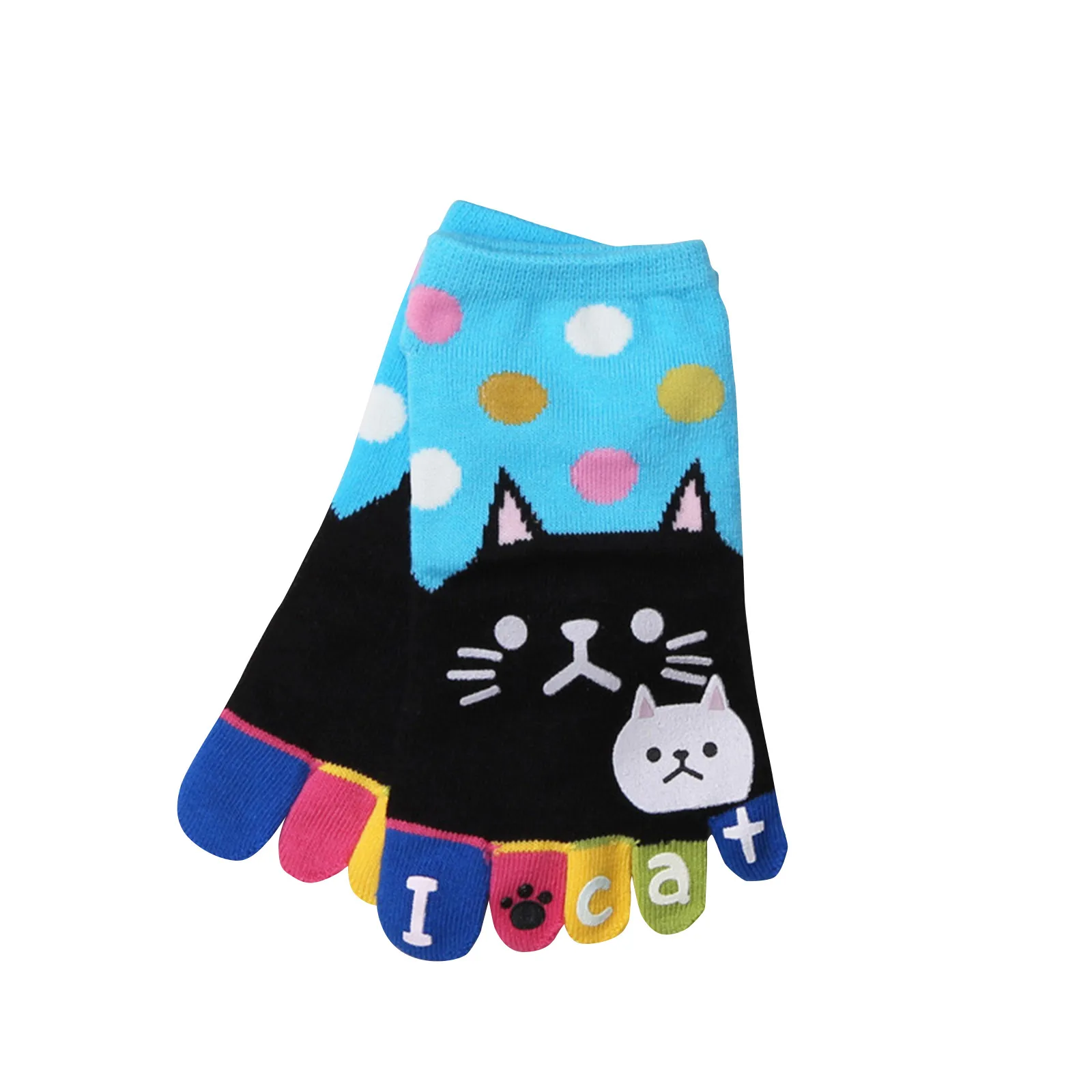 

Женские носки в стиле Харадзюку, милые хлопковые носки в горошек с надписью и котами, милые забавные носки с пятью пальцами для девочек, рождественский подарок, носки с пальцами