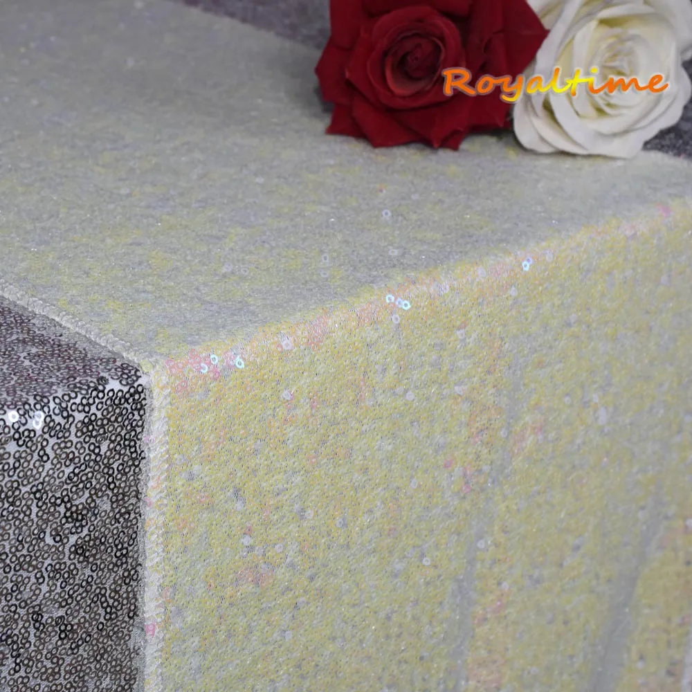 Iridescent White 30x180cm Christmas Green/Fuchsia/Burgundy/Rose Gold Sequin table runner for Party table cloth Weddings Decoration Table Runners - Цвет: Iridescent White