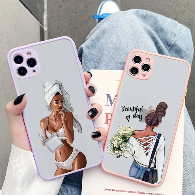 

Yinuoda Fashion Beautiful Girl Pattern Phone Case for iPhone X XR XS 7 8 Plus 11 12 pro MAX Translucent Matte Shockproof Case