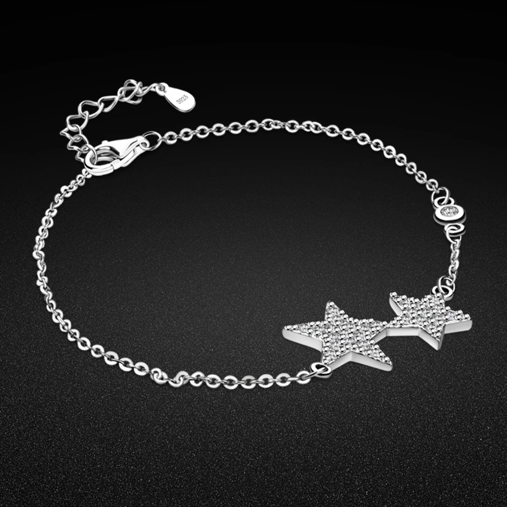 

Simple Pure 925 Silver Bracelet Girl Star Pendant Solid Silver Bracelet Cute Silver Chain Women's Glamour Jewelry birthday gift