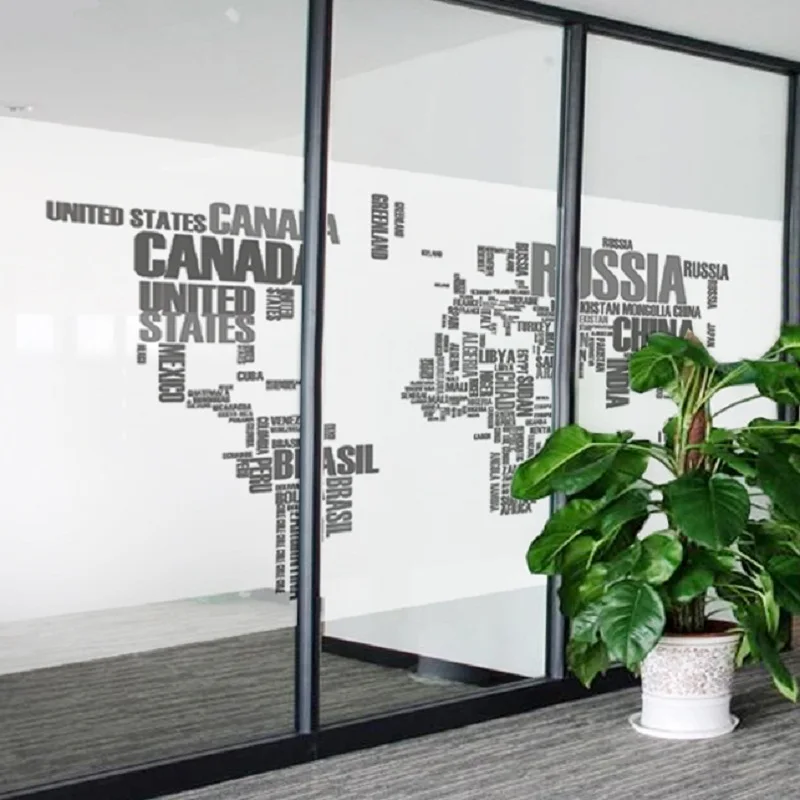 

Customized Size Glass Sticker Static Cling World Map PVC Privacy Protection Decorative Tint-Film For Home Office Store 40cmx80cm