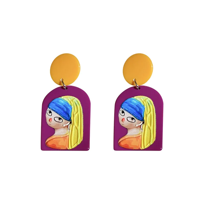 

LOVOACC Unique Design Head Portrait Hanging Earrings for Women Abstract Painting Geometric Arcylic Dangle Earrings Brincos 2021