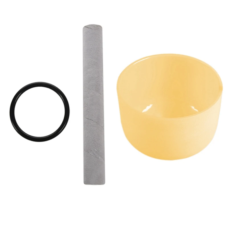 

1 Set Mallet Stick Beater with Rubber Ring Bowl & 1 Set Yellow Colored Quartz Crystal Singing Bowl 8 Inch with O-Ring