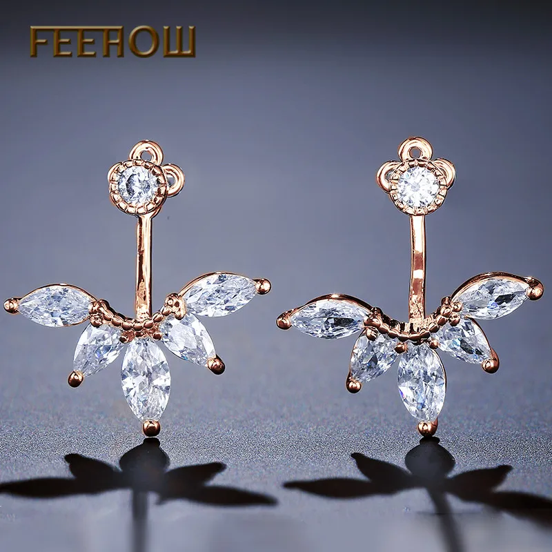 Женские серьги гвоздики с цирконием FEEHOW вечерние в Корейском стиле