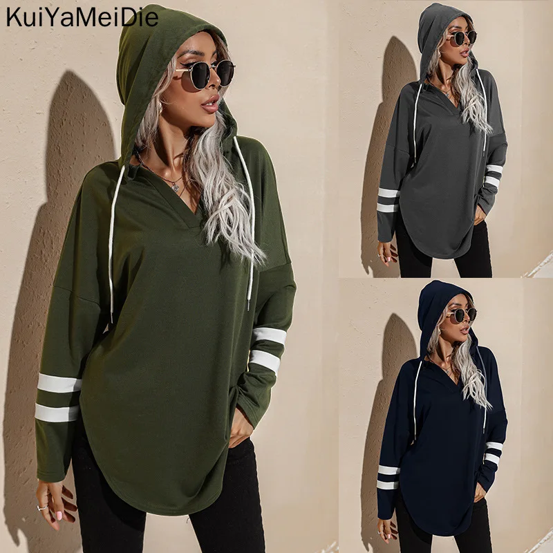 

Autumn and winter 2021 new medium long thin long sleeve top hooded women's sweater