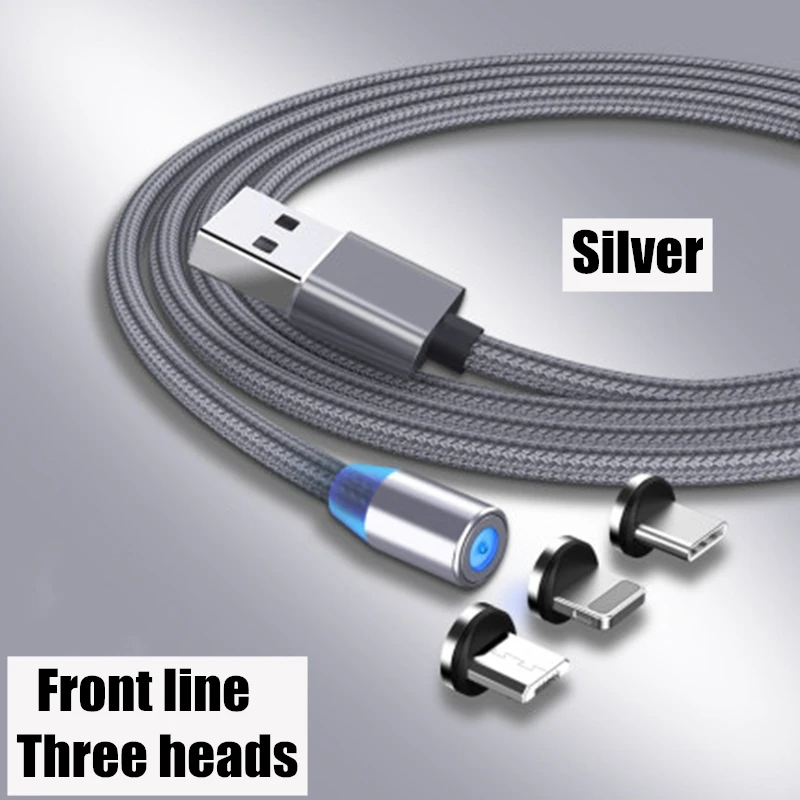 Магнитный USB кабель для зарядки и передачи данных для type-C IOS iPhone Android Micro USB кабель для быстрой зарядки и синхронизации данных для смартфонов - Цвет: 3 in 1 Silver