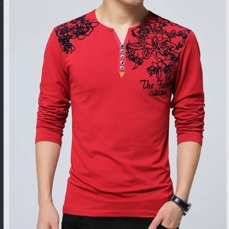 

High-end Spring and Autumn Men's T-shirt Young and Middle-aged V-neck Casual Loose Korean Cotton Bottoming Shirt Harajuku