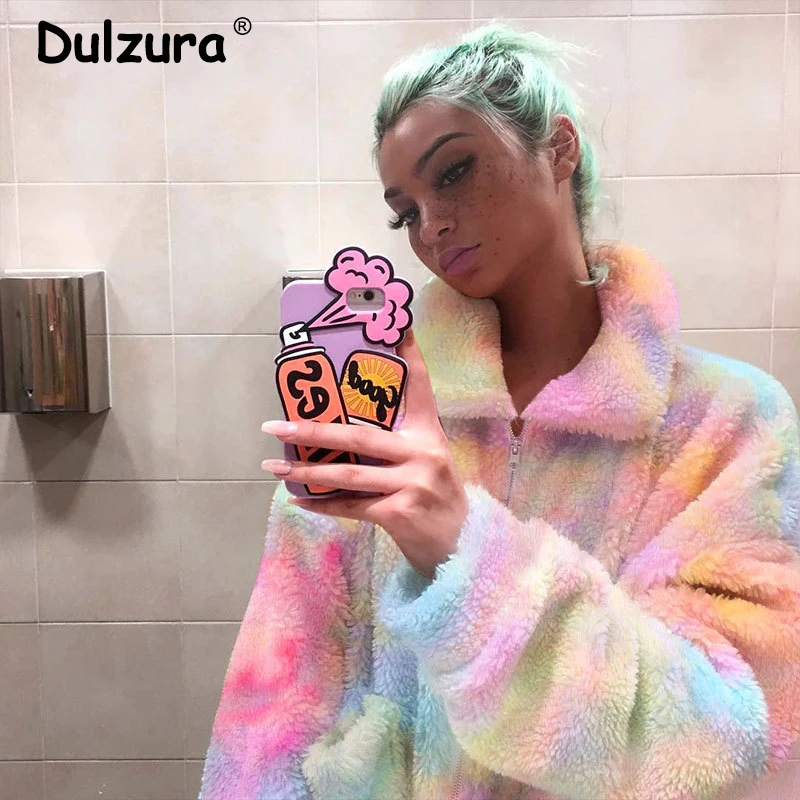 Женская куртка из искусственного кроличьего меха разноцветная утепленная