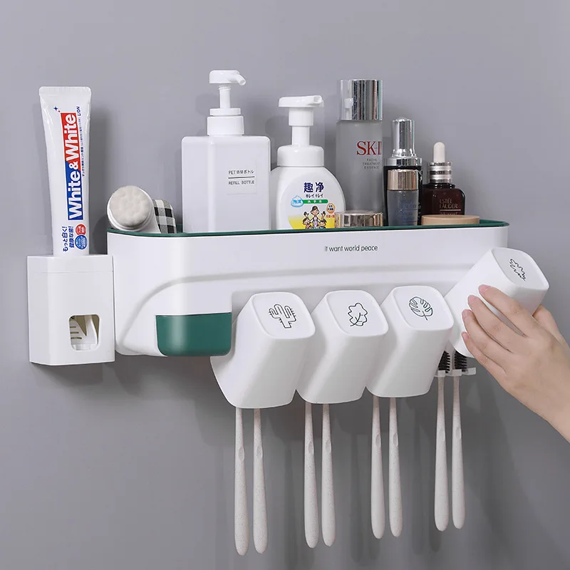 

Inclined Toothbrush Holder Automatic Toothpaste Squeezer Dispenser Bathroom Organizer Storage Rack Bathroom Accessories Sets