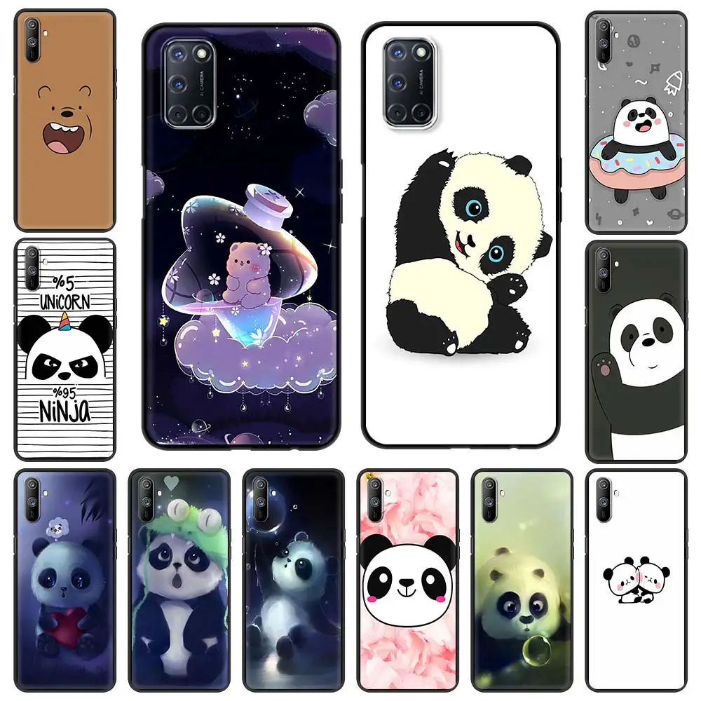 

Мягкий силиконовый чехол с забавной милой пандой для Oppo A53 A52 A54 A15 A9 2020, черный чехол для Realme 8 7 6 Pro C3 C21