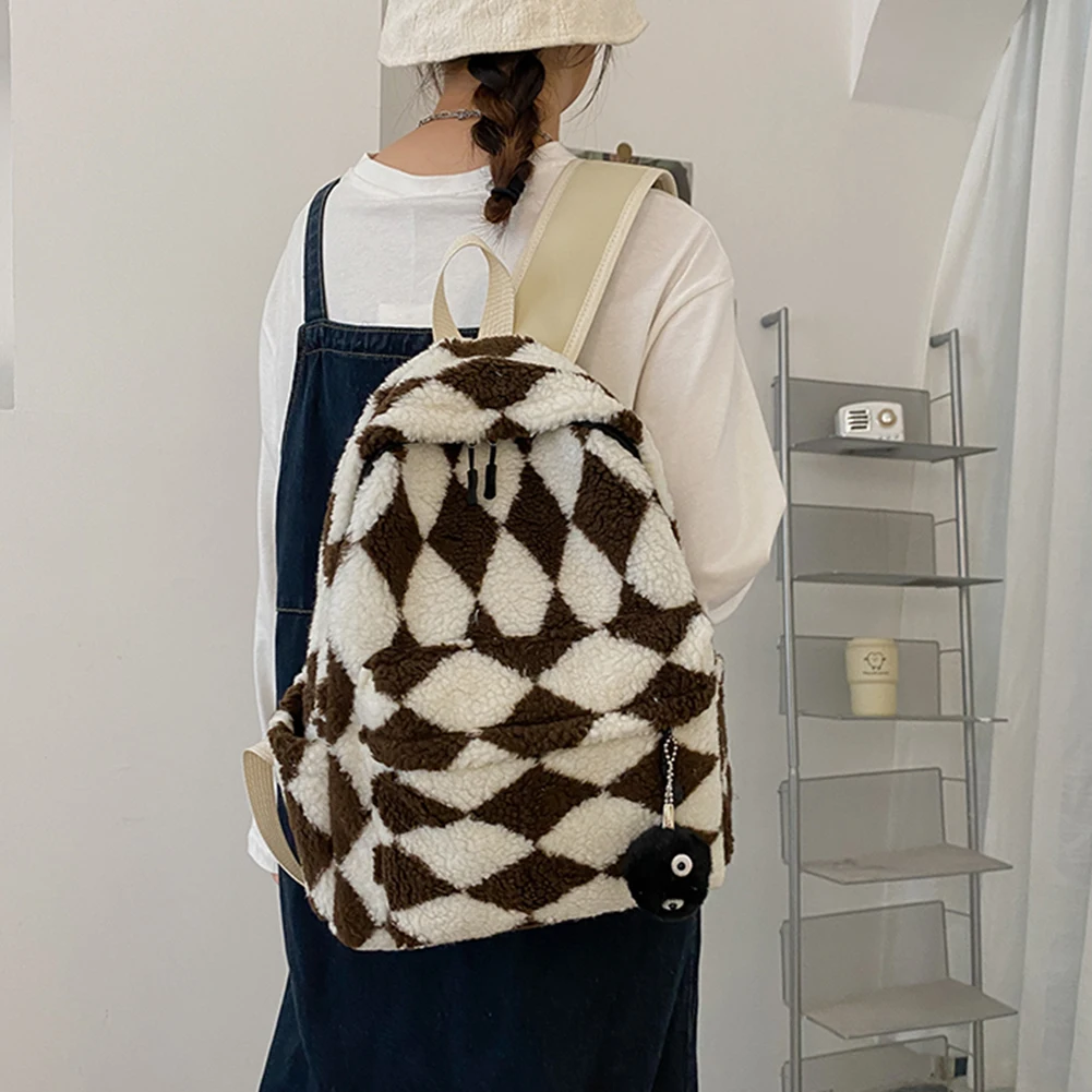 

Модный рюкзак с геометрическим принтом, Женский плюшевый цветной рюкзак, женский осенне-зимний вместительный рюкзак, школьные рюкзаки