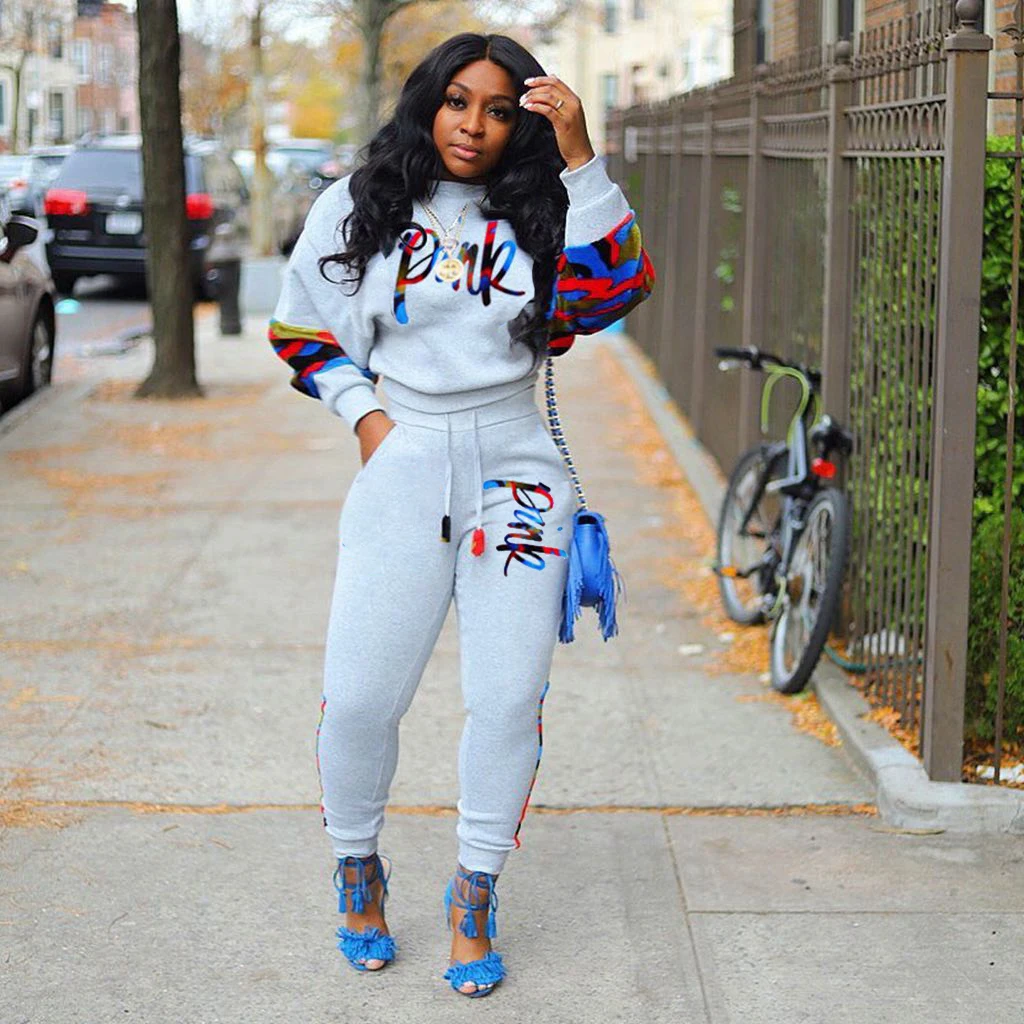 

Letter Pink 2021 Hot Sale New Design style Women Casual Clothing Sweatwear Sweet Sexy Fashion Soft Good Fabric cool soft P1104