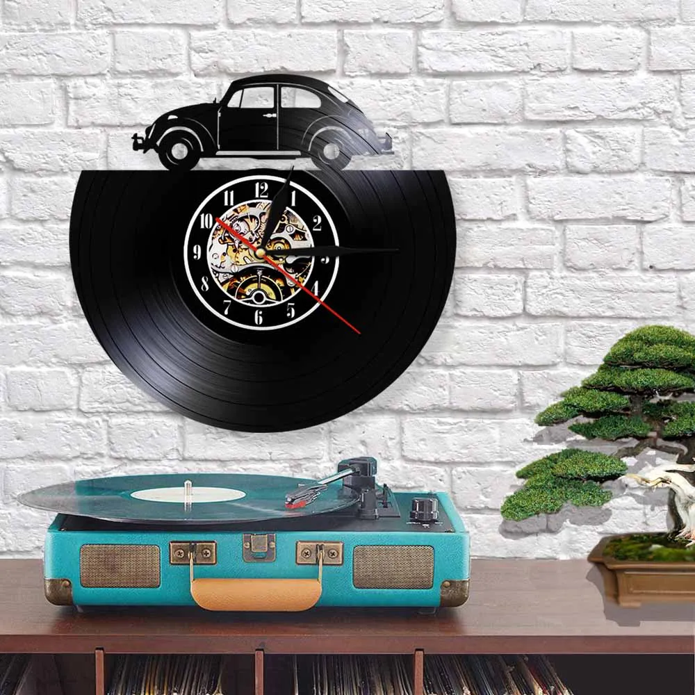 Винтажные настенные часы из переработанного материала в стиле ретро с виниловой