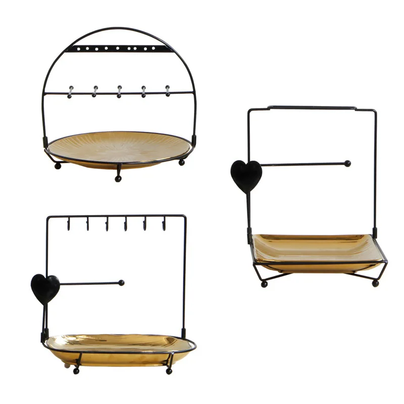 

Nordic INS Art Luxury Ceramic Jewelry Cosmetic Storage Tray Home Metal Key Glasses Food Tea Cup Rack Home Decoration Tool