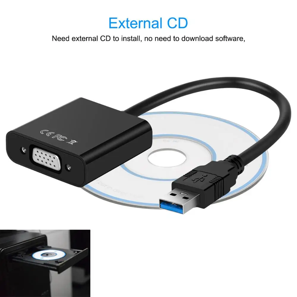 Переходник для внешней видеокарты с USB 3 0 на VGA адаптер Win7/8/10 1080P белый/черный/синий