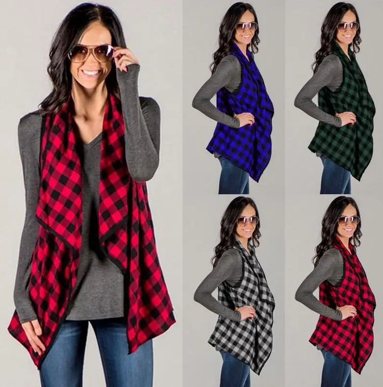 

Women's Plaid Lapel Vest Waistcoat Jacket Cardigan